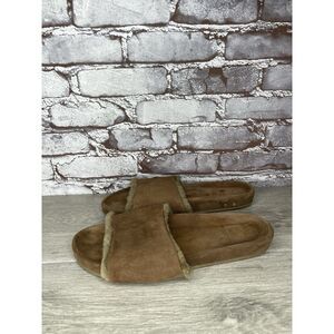 Beek Brown Sherpa Lining Brown Suede Leather Slides Sandals Women Sz 10M US/41EU